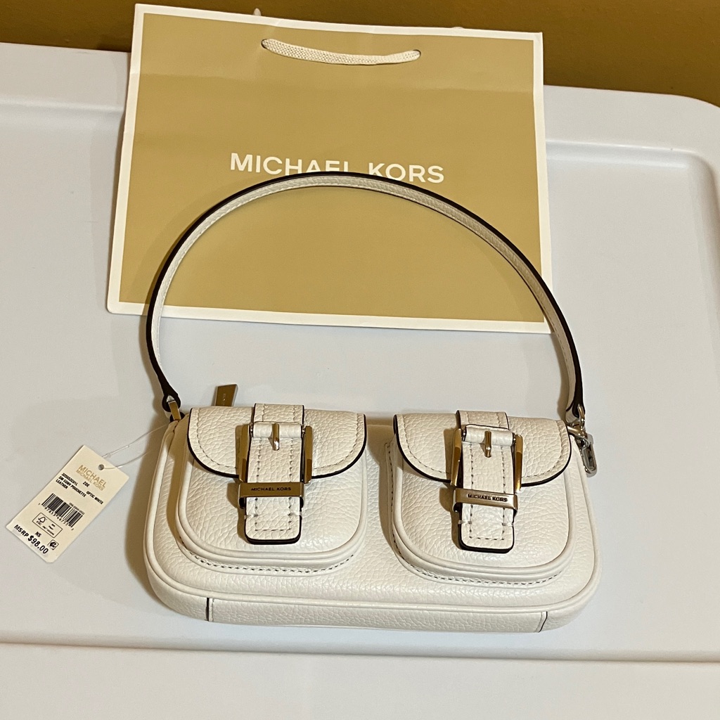 Michael Kors Zoe Sm Cov Pouchette Optic White Leather